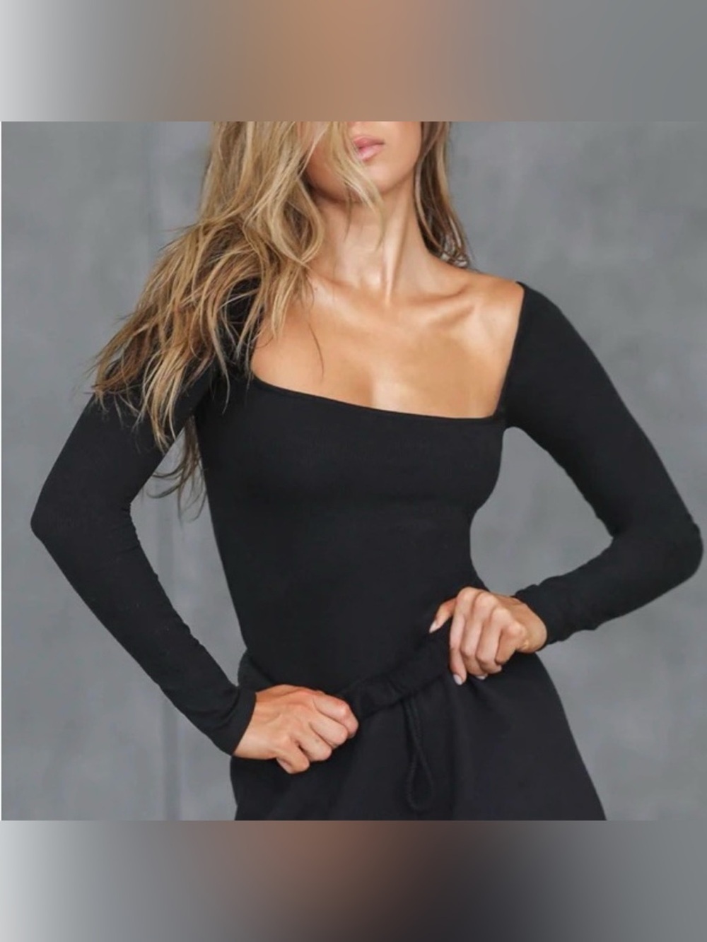NWT JOAH BROWN Square Neck Long Sleeve Tee, Size XS-S